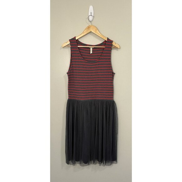 Matilda‎ Jane Womens Dress Size L Striped Tulle Sleeveless Red Gray - Picture 1 of 9